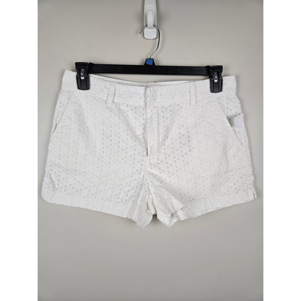 Gap Women White Eyelet Cotton Shorts Size 10 Floral Lace Summer Casual